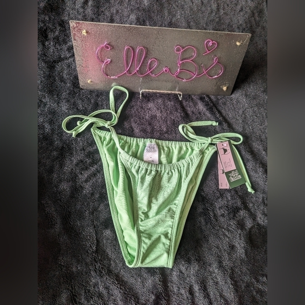 NWT Wild Fable Green Sparkle Low Rise High Leg Super Cheeky Bikini Bottom M